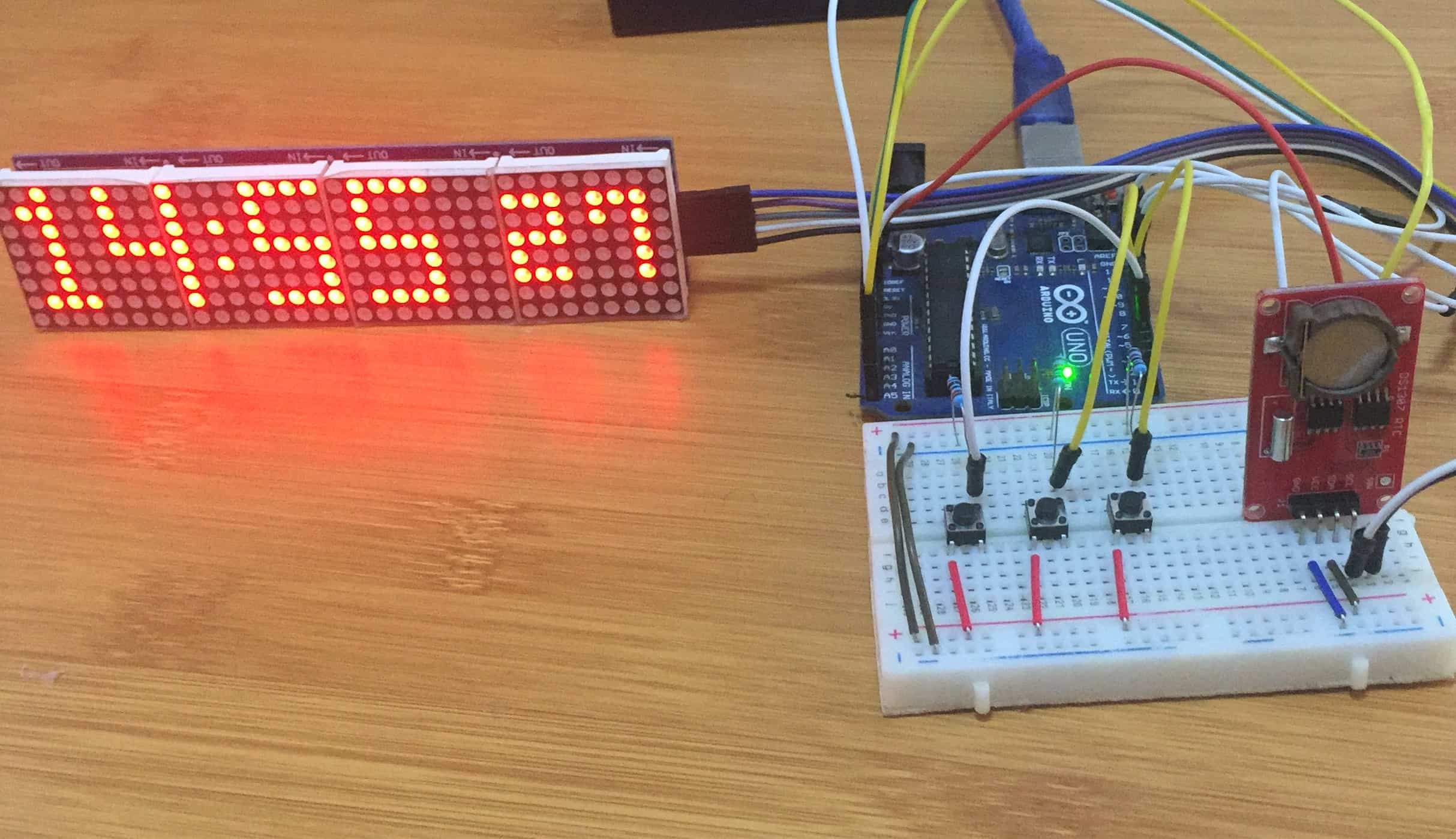 Arduino Digital clock using MAX7219 and DS1307 RTC.