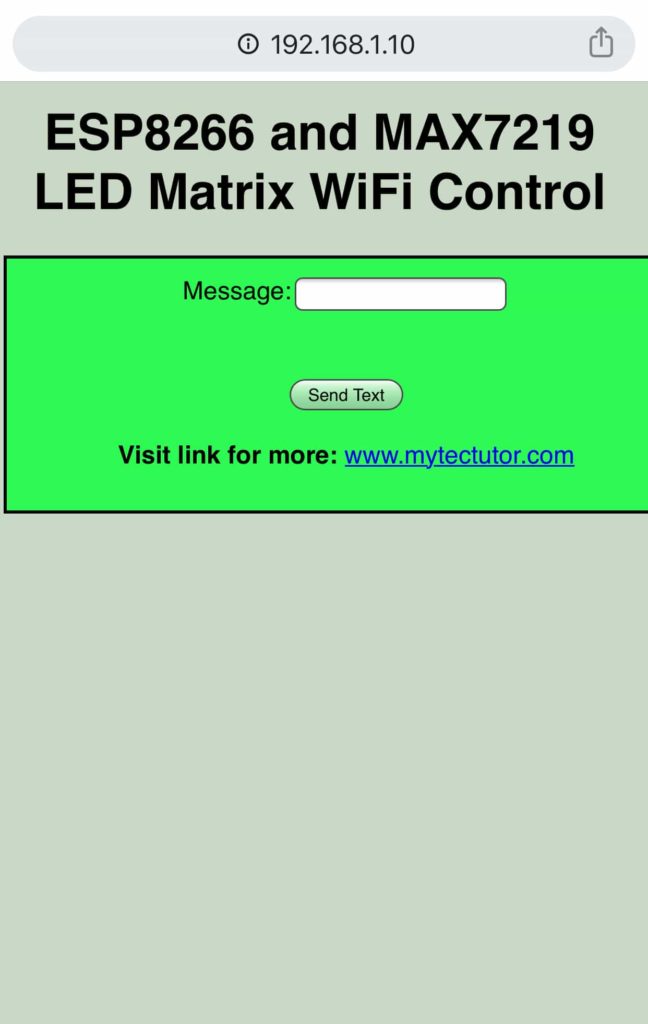 webpage for controlling max7219 with ESP8266 over Wifi