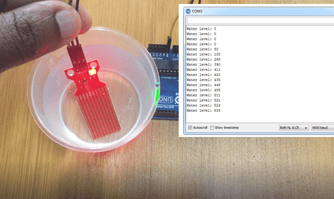 water level sensor calibration using arduino and serial monitor