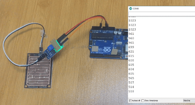 Rain sensor Calibration using Arduino results on Serial monitor