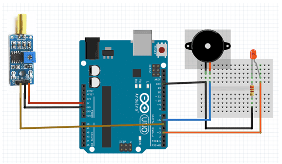 Tilt sensor with Arduino with alarm and LED