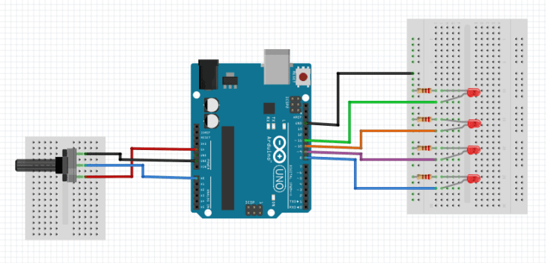 led control using potentiometer and arduino