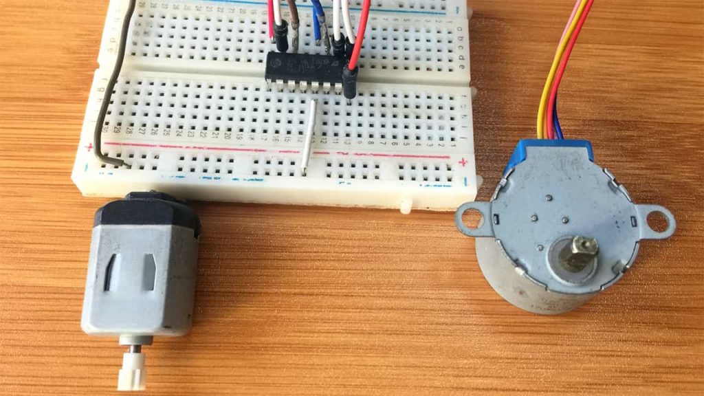 L293D motor driver with Arduino for controlling DC and stepper motors