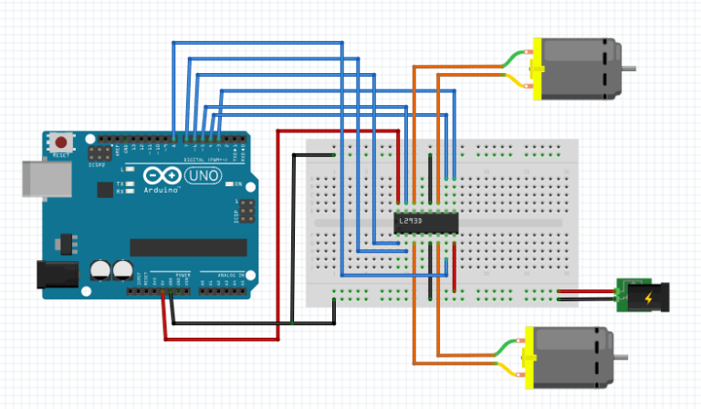 L293D DC motor control with Arduino schematic