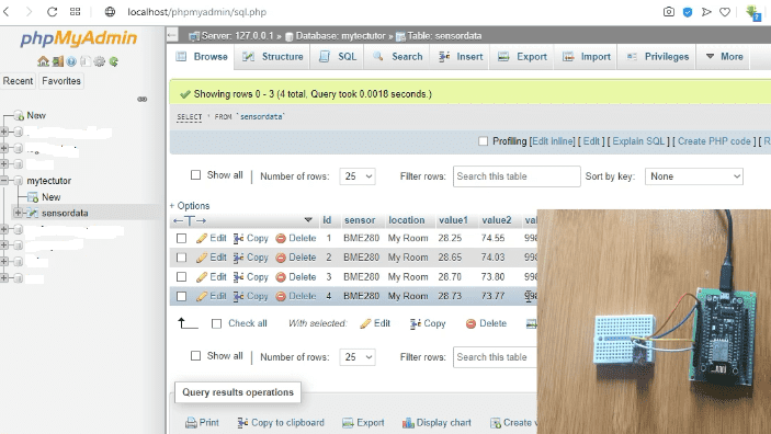 BME280 sensor readings in database