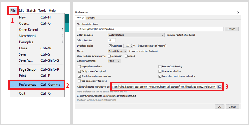 Adding ESP32 package to Arduino IDE