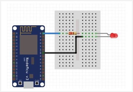 Connecting LED to ESP8266 NodeMCU schematic