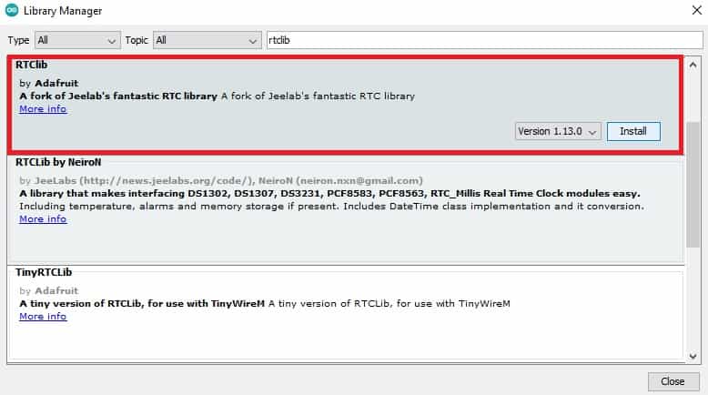 Installing RTClib library to Arduino IDE