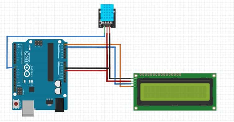DHT11 sensor with 16x2 I2C LCD