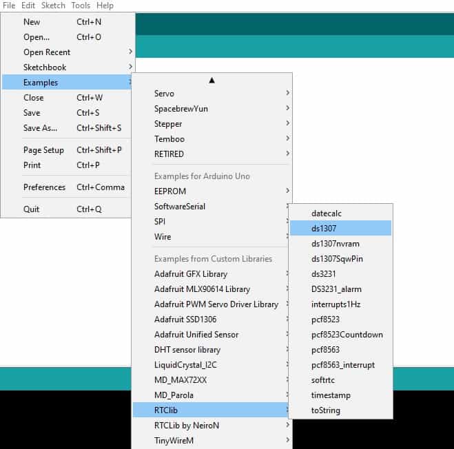 RTClib library ds1307 example