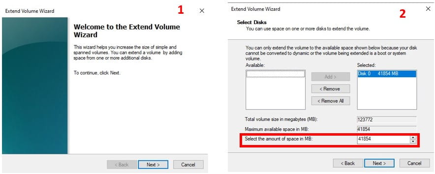 Extend Volume Wizard for C drive