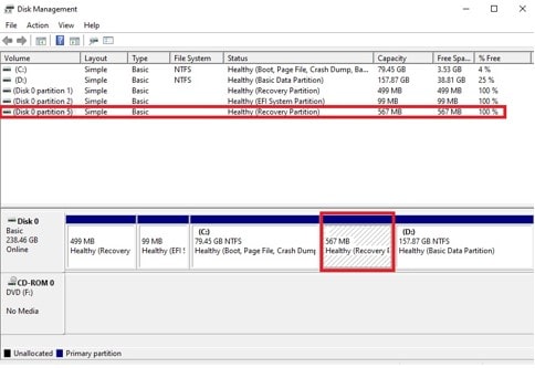 Recovery Partition in Windows Disk Management