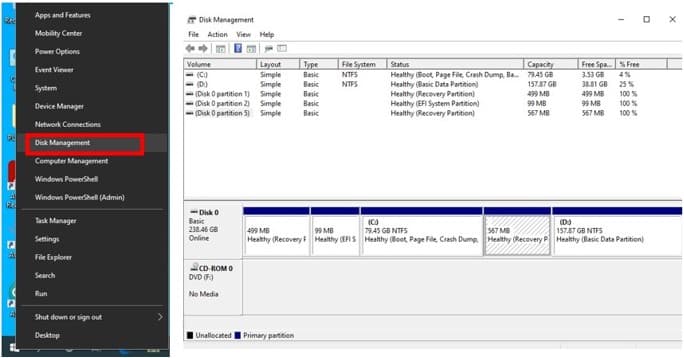 Accessing Windows Disk Management