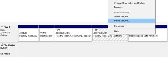 Delete Volume of Drive D