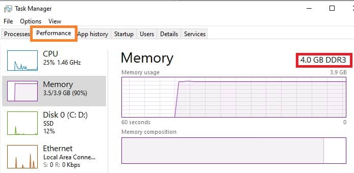 Checking RAM in Task Manager