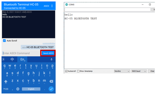 Bluetooth Terminal HC-05 Application sending data to Arduino Serial monitor