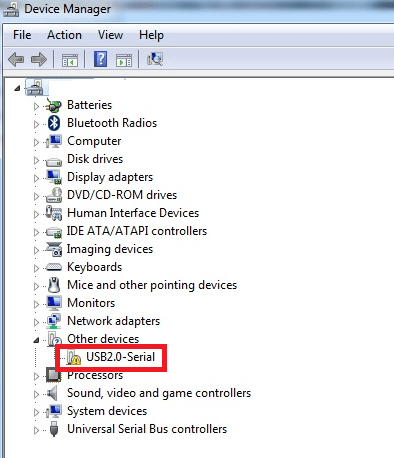USB serial device not recognized in Device Manager
