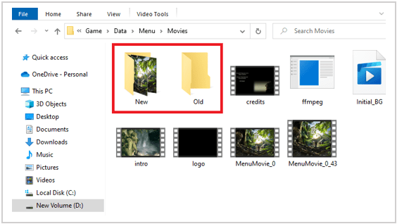 Sniper Ghost Warrior Movies folder containing New and Old folder