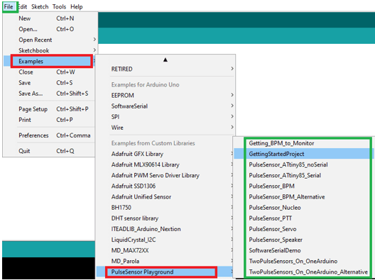 PulseSensor Playground Library example code sketches