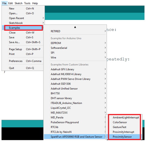 SparkFun-APDS9960 RGB and Gesture Sensor library examples