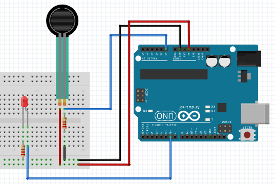 Schematic for connecting FSR with Arduino and LED