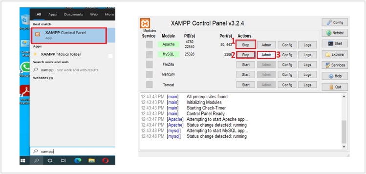 accessing phpMyAdmin using xampp