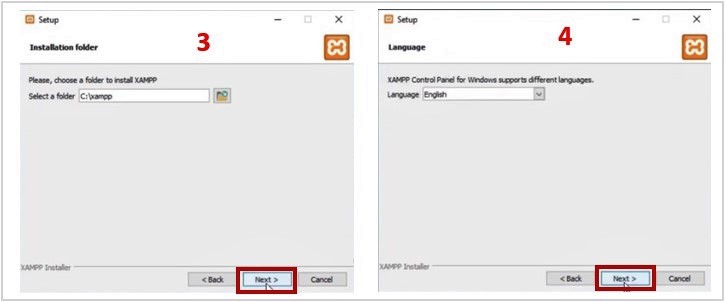 xampp installation_select language and folder for installation