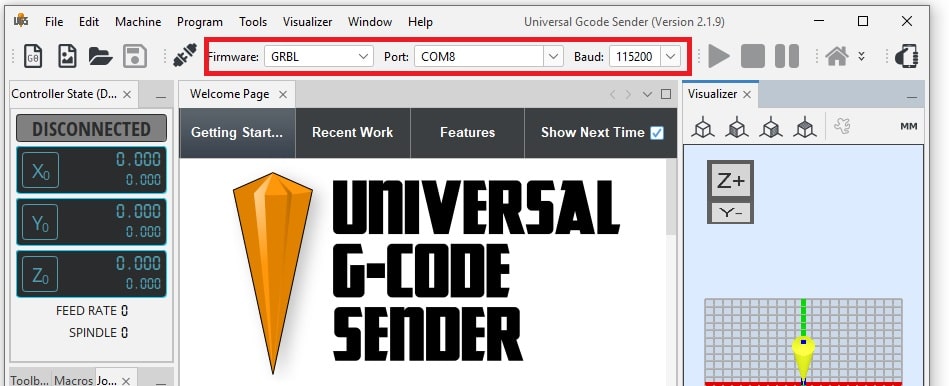 Universal G-code sender firmware setup